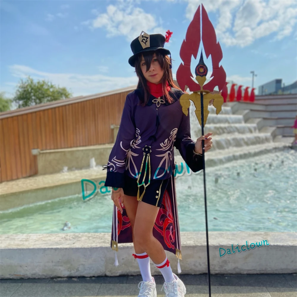 GenshinImpact Hutao Cosplay Feminino, Anime Hu Tao, Estilo Chinês, Peruca Barata, Roupa de Halloween Infantil, Meninas