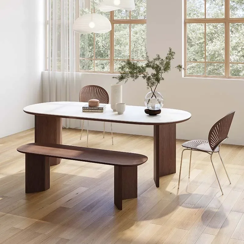 Originality Modern Design Rectangular Wooden Dining Table Modern Funky European Restaurant Rattan Muebles Trendy Furniture