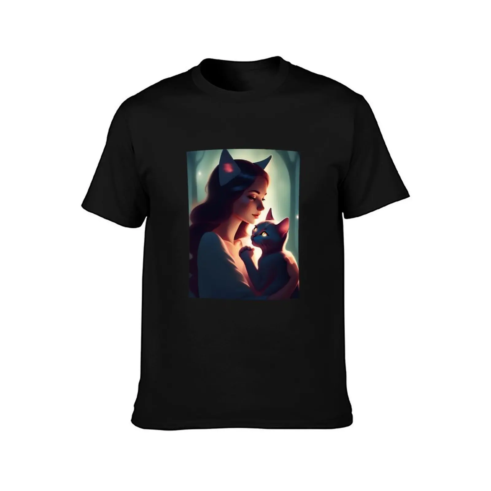 Whispering Moonlight: Innocence and Kittens T-Shirt Work Outdoor for Men T-Shirt