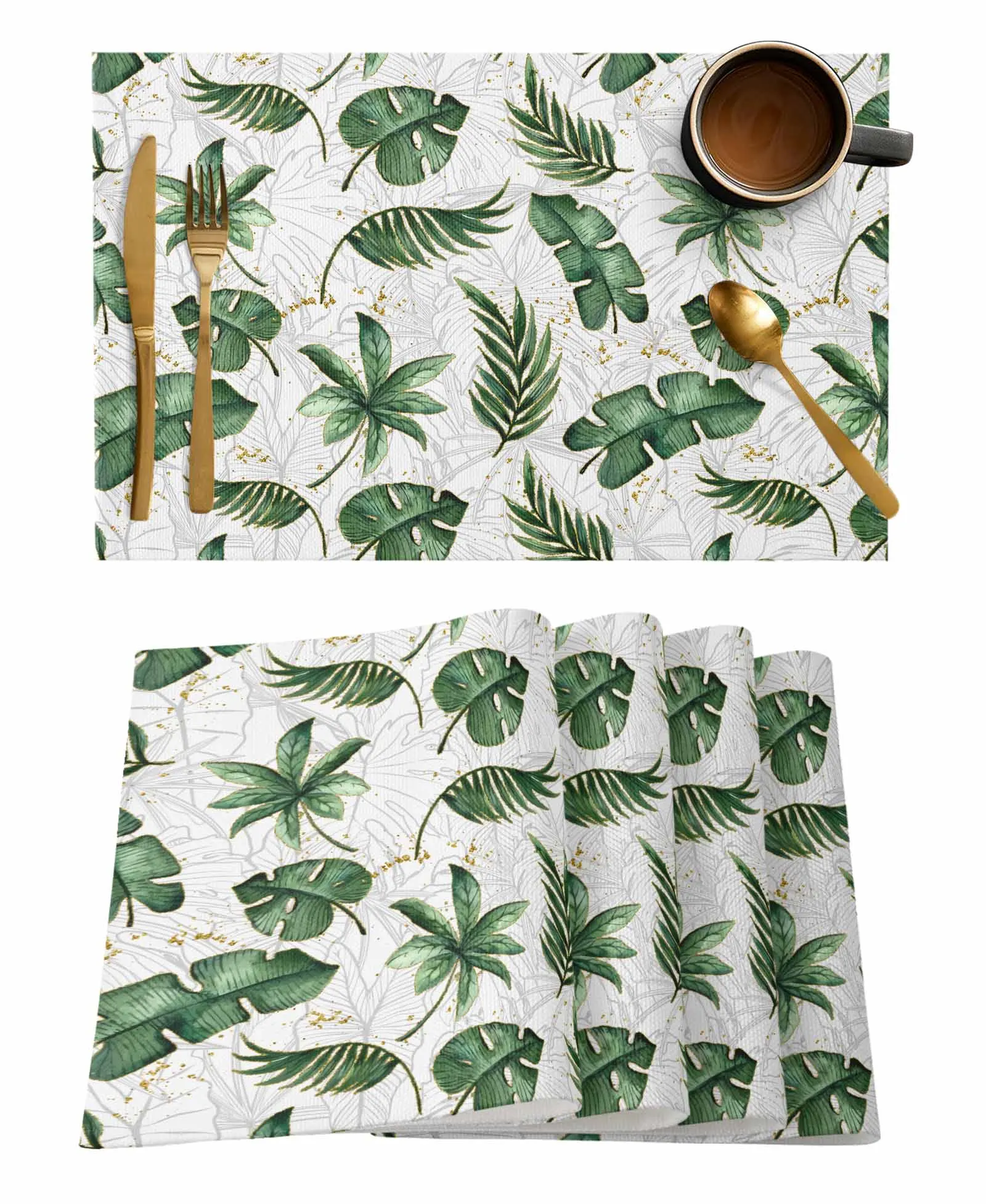 4/6 Pcs Summer Tropical Plants Palm Leaves Placemat Kitchen Placemat Home Decoration Dining Table Mats Coffee Coaster Mat