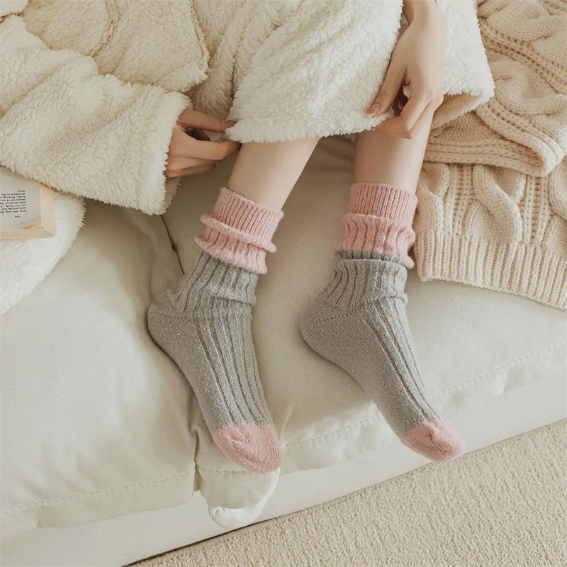 

Женские носки, толстые носки, хлопковые носки одного цвета, зимние теплые чулки, мягкие, приятные для кожи, вентилируемые, для отдыха, милые