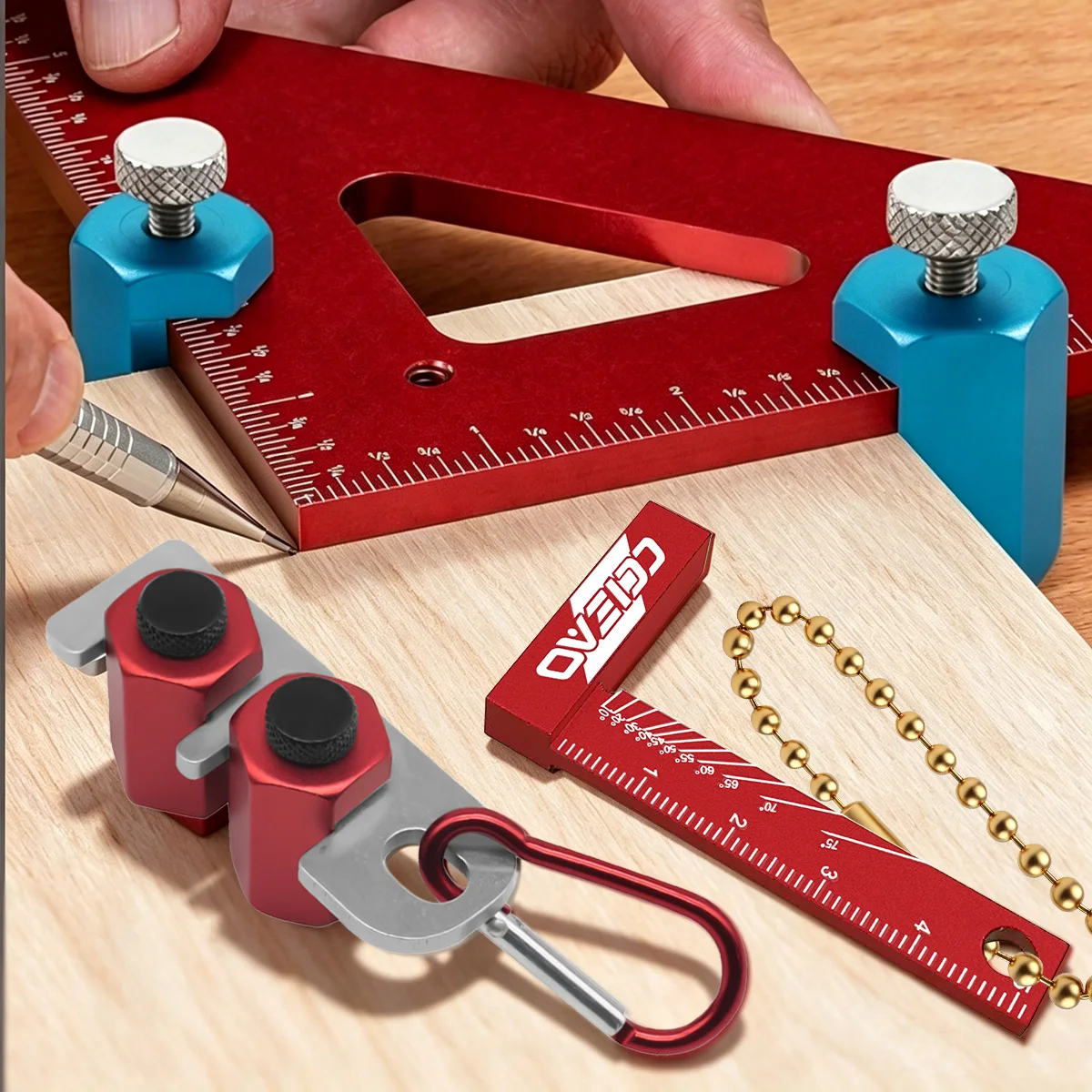 Stair Gauge Set & Mini L Square Keychain, Woodworking Layout Tool, 90 Degree Corner Positioning Clamp, Precision Measuring