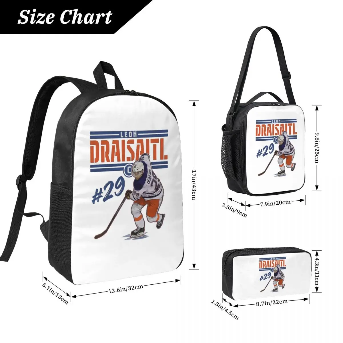 Connor McDavid 97 For Edmonton Oilers Fans Backpack Student Boys Girls BookBag School Bag 3ps Insulated Lunch Bag Pencil Case
