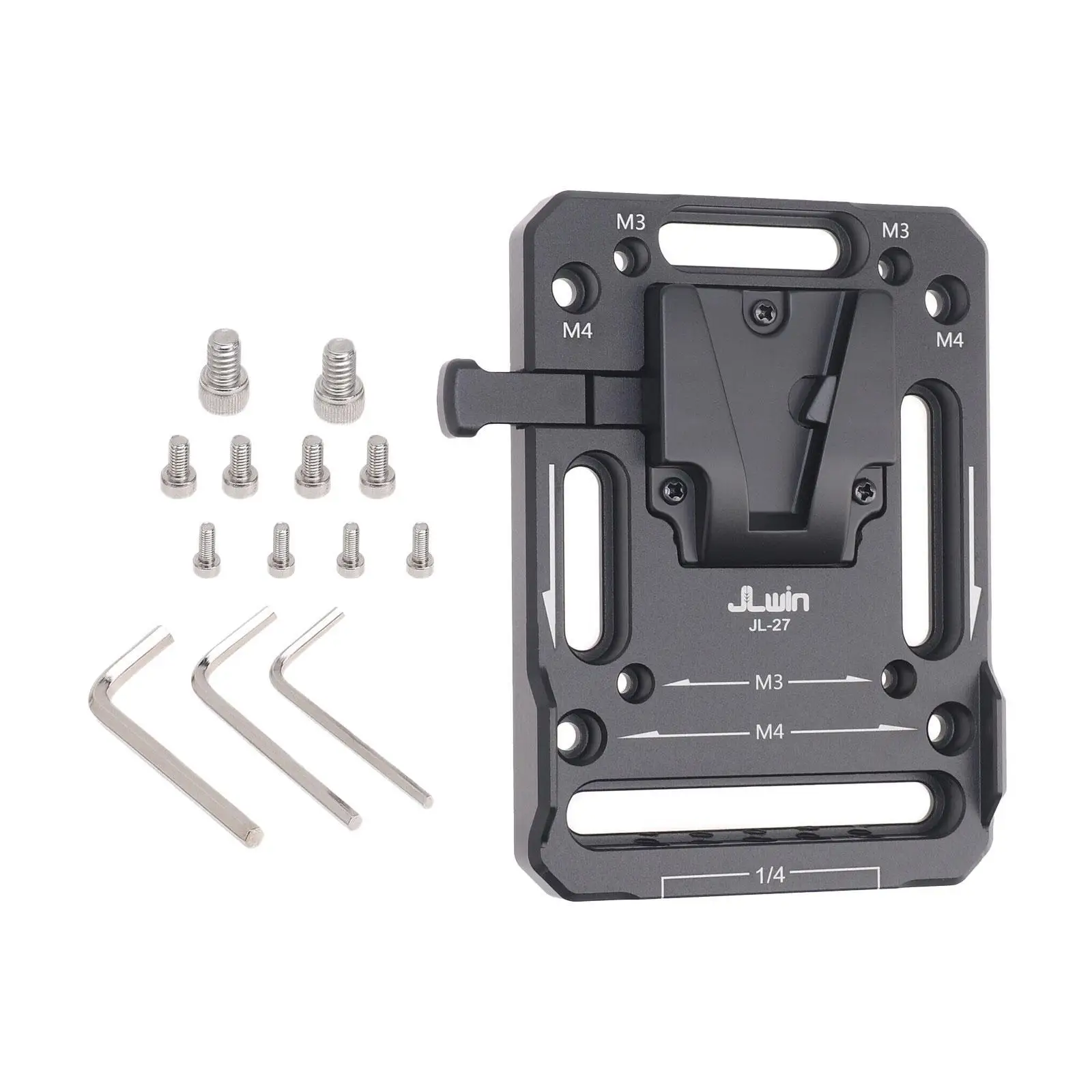 Piastra batteria con attacco a V Accessori robusti Piastra di bloccaggio V per fotocamera multiuso leggera per fabbricazione video con fori filettati M3 M4 da 1/4