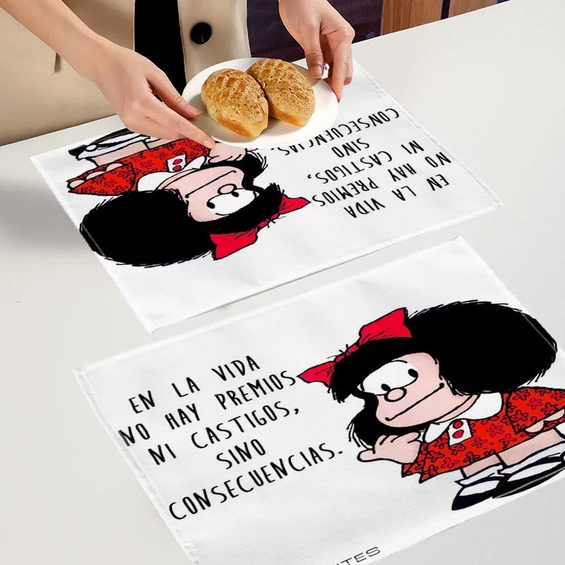 2PC Mafalda Beautiful Girl Placemat For Kitchen Bar Bowl Pad Non-slip Heat Resistant High Quality Linen Table Mat 7.24WJY