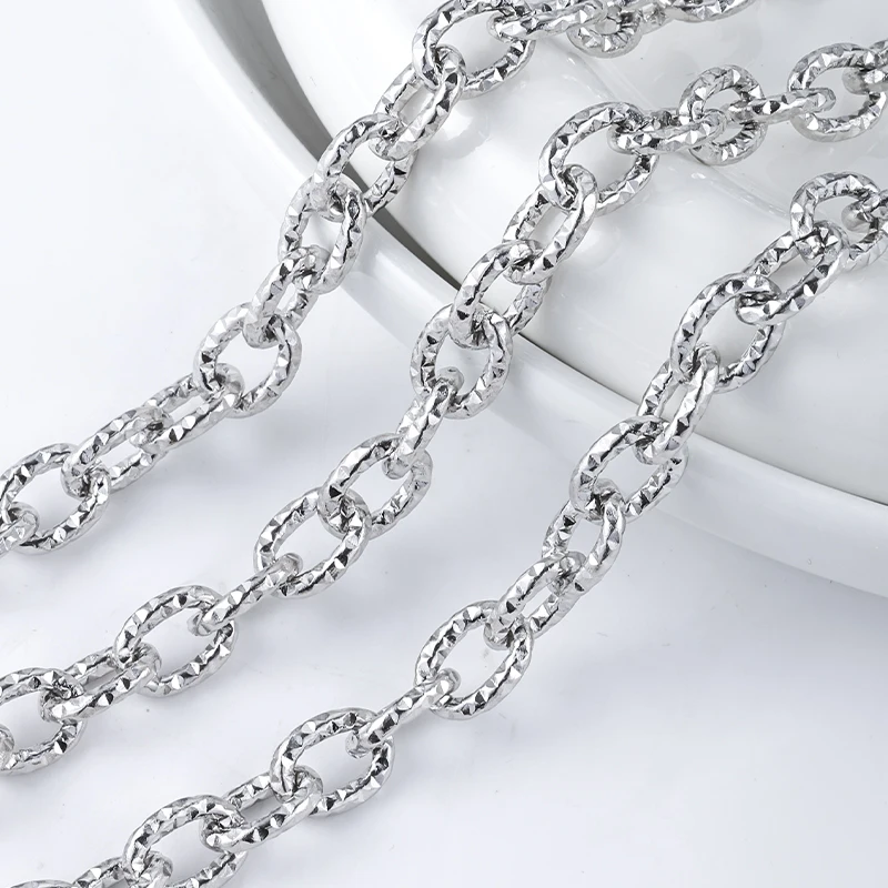 Stainless Steel Hammered Textured Oval Curb Chain Wholesale DIY Accessories For Handmade Necklace Bracelet Jewelry Making Suppli