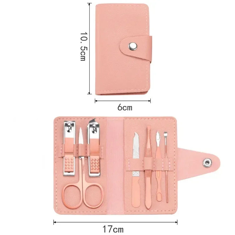 Manicure Pedicure Nail Care 7pcs Cutter Scissor Tweezer Clipper Kit Set With Colorful PU Leather Case Manicure Kit Set