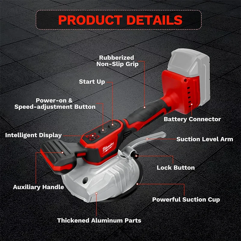 Milwaukee Tile Vibration Leveling Machine Tiler Vibrator Tool 8 Adjustable Speed & Digital Display 18V Battery For Milwaukee