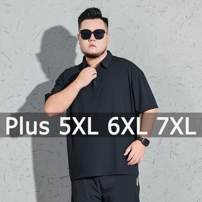 Polo Shirt Men Plus Size 4XL 5XL 6XL 7XL Short Sleeve Knitted Polo Shirts Loose Polos Oversized Tops Big Size Men Clothing T シャツ