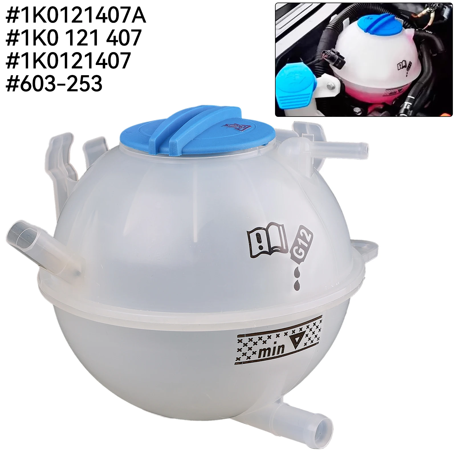 Coolant Radiator Reservoir Expansion Tank W/ Cap 1K0121407A For Audi A3 Q3 TT VW Jetta Golf MK5 MK6 Tiguan Passat CC Beetle Eos