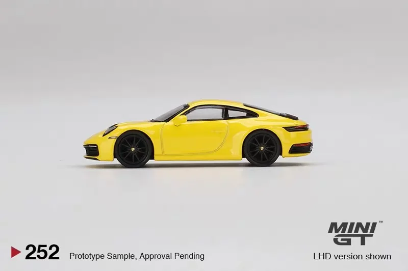 TSM MINI GT 1:64 #252  911 Carrera 4S Racing Yellow Die-cast alloy car model collection display  gifts