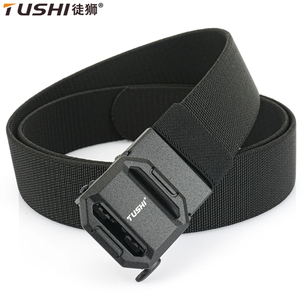 TUSHI New 3.8CM Golf Sports Elastic Belt Tactical Belt Metal Automatic Buckle Tough Stretch Nylon Men Military Belt 120CM-150CM