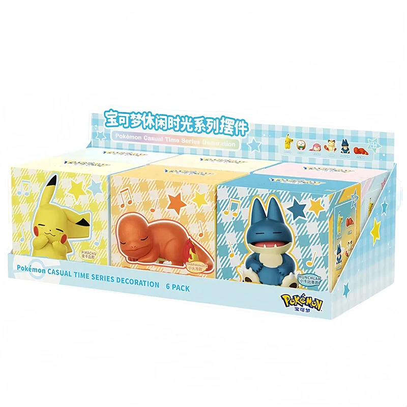 Genuine Pokemon Toys Pikachu Charmander Meowth Slowpoke Rowlet Snorlax Cute Anime Figure Sleep Model Dolls With Dustproof Pad