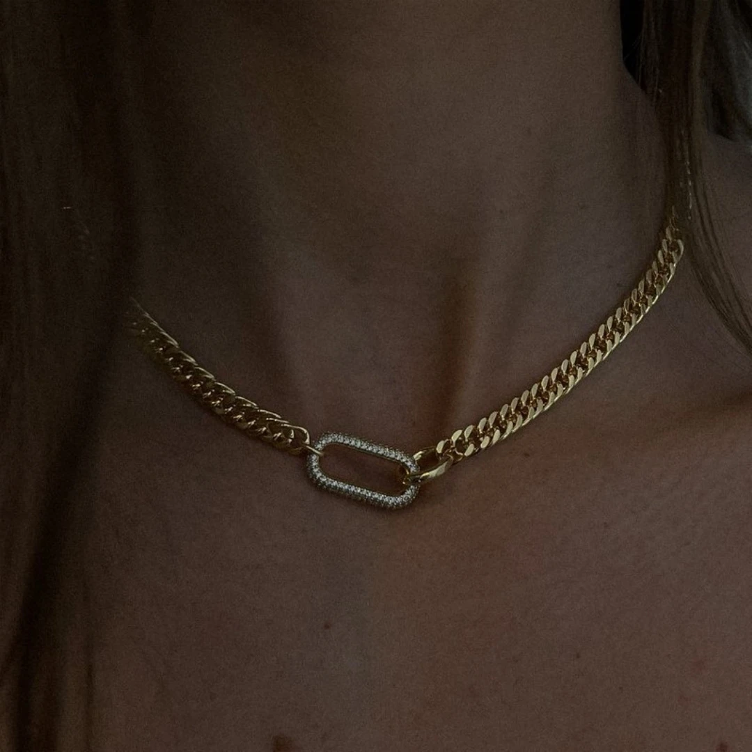 

Miranda Waterproof Stainless Steel Metal Chain Exquisite Shiny Cubic Zirconia Collar Necklace Accessories бижутерия для женщин
