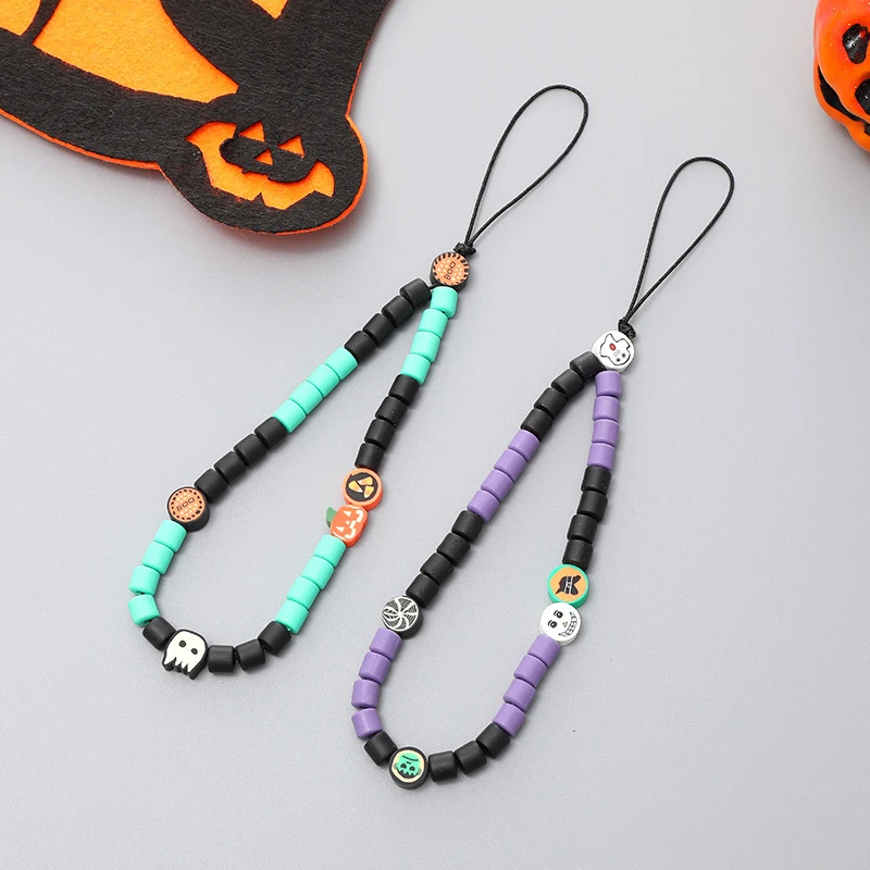 1 Pcs Halloween Ghost Pumpkin Beaded Phone Chain Lanyard Simple Charm Non-Slip Cellphone Case Rope Jewelry For Women Gifts