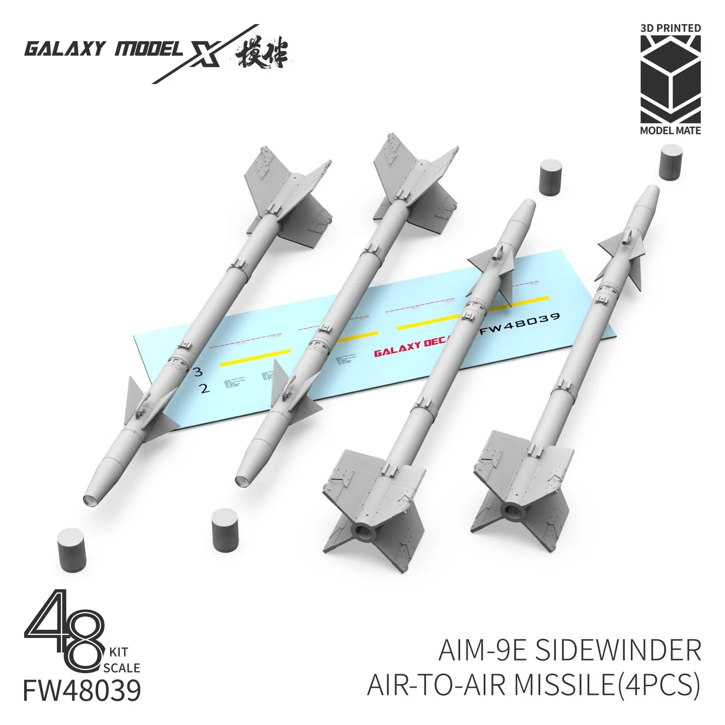 갤럭시 FW48036~FW48043 1/48 스케일 AIM-9A/B 사이드와인더 공대공 미사일(4개) 3D 레진 프린트 군사 모델 취미 DIY 제작