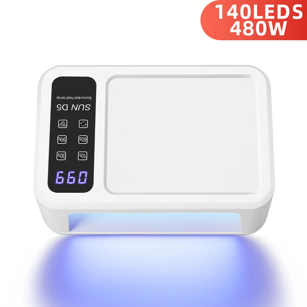 480W Professional UV LED Nail Lamp For Nails 140 Beads Fast Curing Gel Polish Lamp With LCD Display Screen Smart Sensor