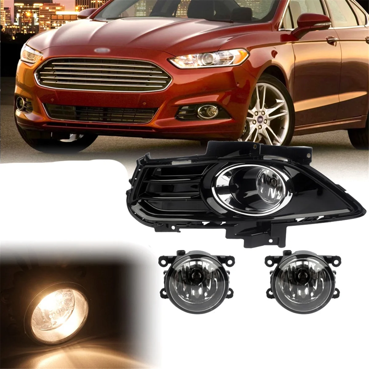 Car Front Bumper Fog Lamp Kit Lower Grille Fog Light for Ford Fusion 2013-2016 Foglight Set 4F9Z15200A