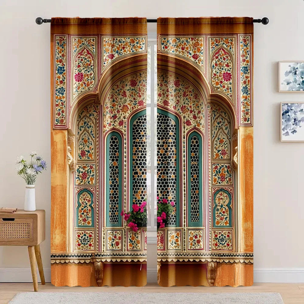 

2pc, Window Drapes Jaipur Palace Versatile Polyester Fabric,Without Electricity Versatile Use for Holiday Family Party