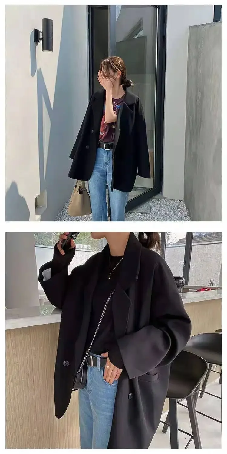 Brauner Blazer für Damen, elegant, offiziell, für Frühling und Herbst, modisch, langärmelig, übergroß, schick, lässige Anzugsjacke – Detail 21