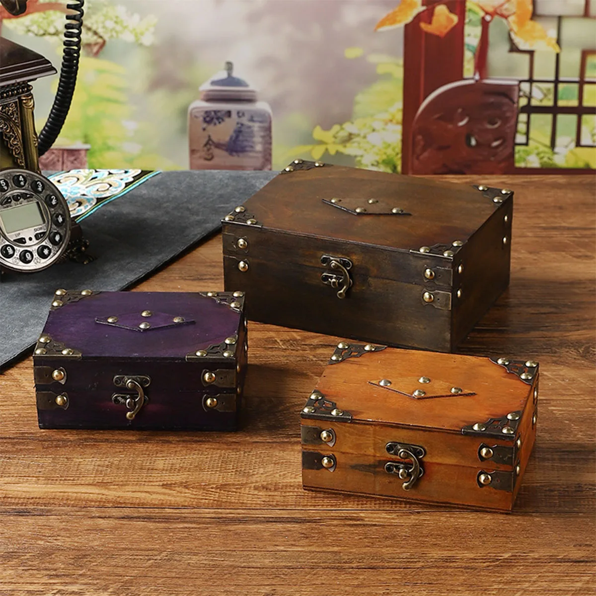 

Vintage Wooden Desk Office Storage Box Rustic Storage Desktop Wooden Organizer for Jewelry Home Decoration Handicrafts Artworks