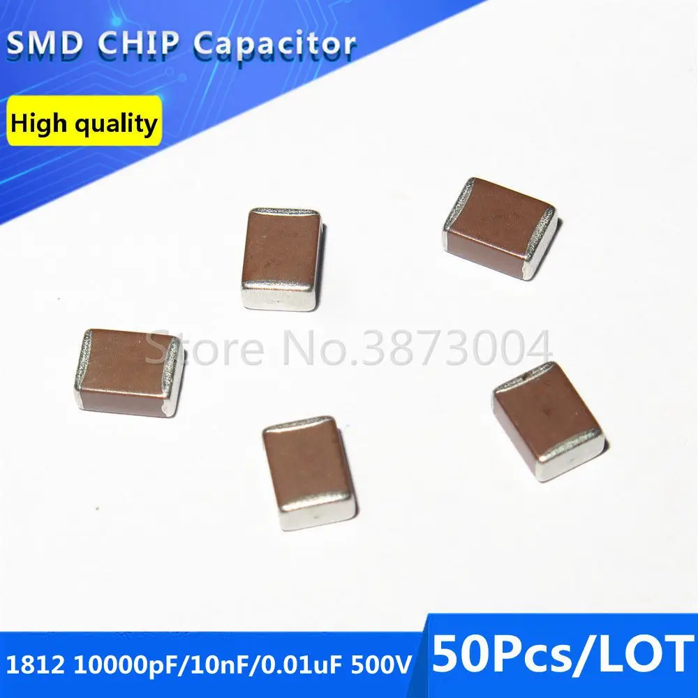 50pcs 1812 10000pF 10nF 0.01uF 500V 10% Thick Film Chip Multilayer Ceramic Capacitor