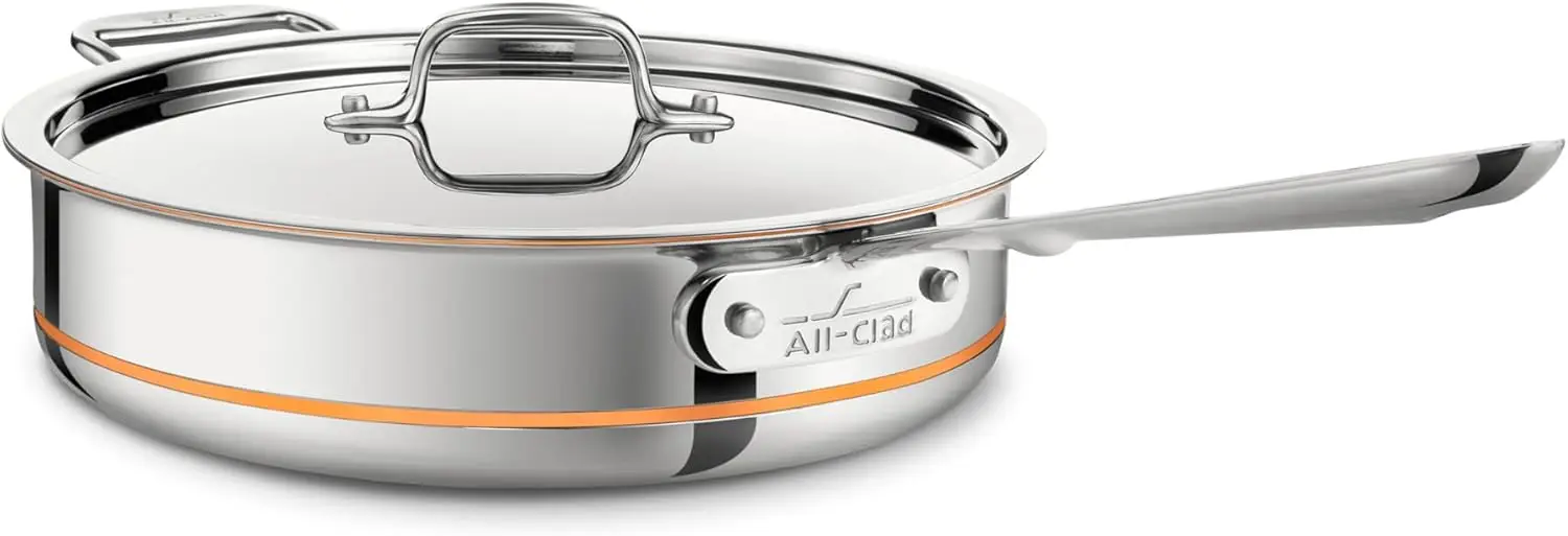 All-Clad Copper Core 5-Ply Stainless Steel Sauté Pan with Steel Lid 5 Quart Induction Oven Broiler Safe 600F Pots and Pans, Cook