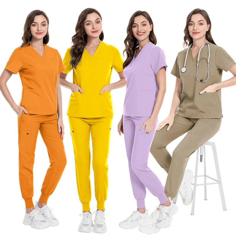 

New Women's Short Sleeved V-Neck Protective Work Uniform, Nurse Uniform Set, High-Quality Hand Washing Clothes