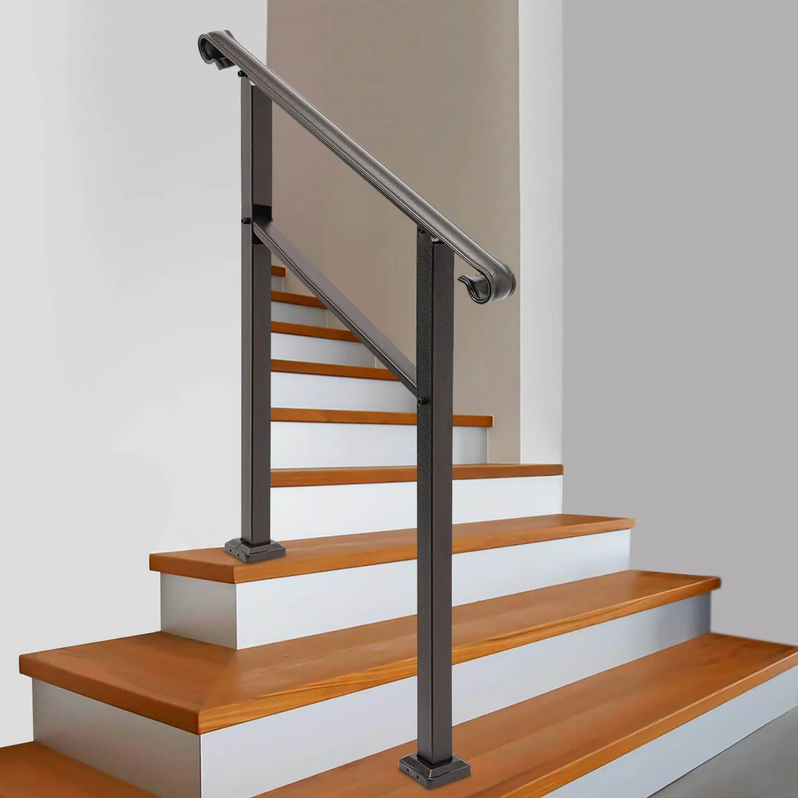 3-Step Outdoor Staircase Handrail with 881.8lbs Load-bearing Capacity,39inch Carbon Iron for Railing Porches, Balconies, Gardens