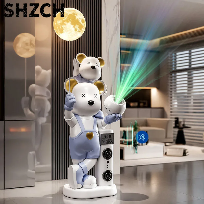 Home Decor Parent-child Bear Statues Starry Sky Projection Living Room TV Cabinet Ornaments Large Creative Decor Sculpture Gifts