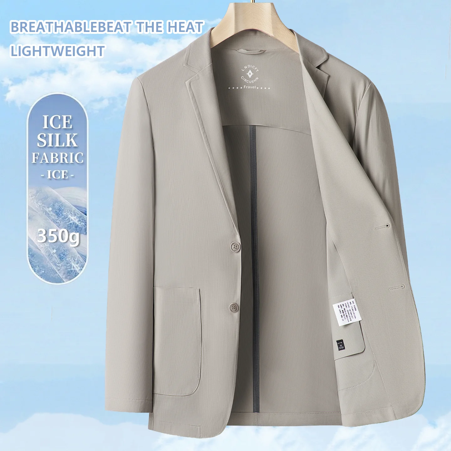 

2026 Minimalist Men Casual Blazer Ice Silk Nylon Spandex Seamless High Stretch Sun Protection Summer Breathable Travel Jacket