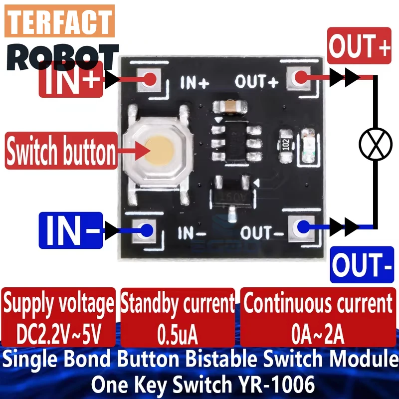 1~10PCS Single Bond Button Bistable Switch Module 2.2-5V 0.5uA Continuous Load 2A Low Power Micro One Key Switch YR-1006