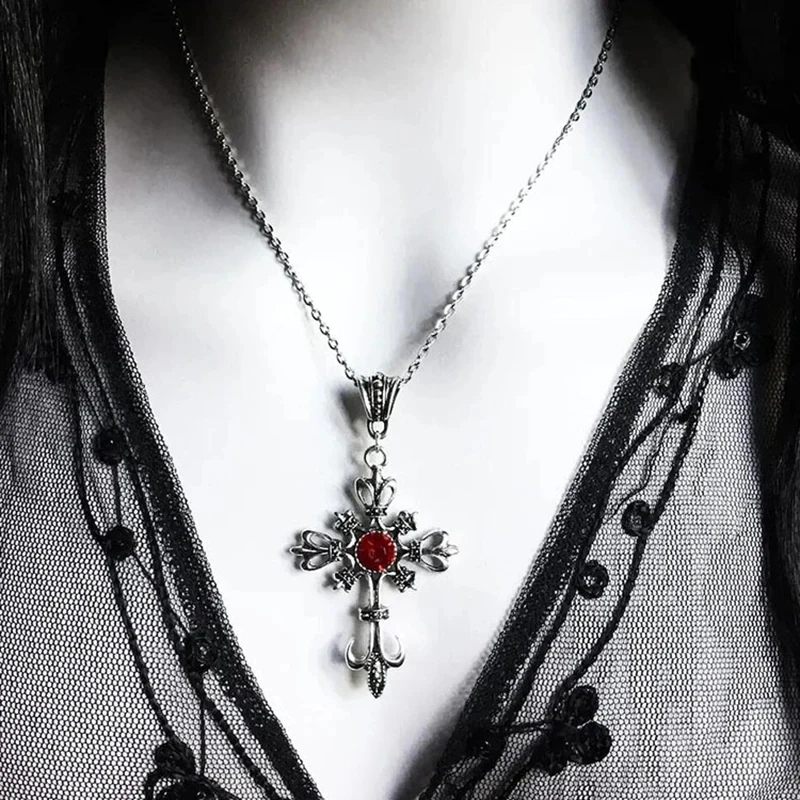 Ornate Silver Gothic Cross Necklace, Gothic Jewelry, Statement Necklace, Cross Pendant, Gift, Classic Goth Necklace,