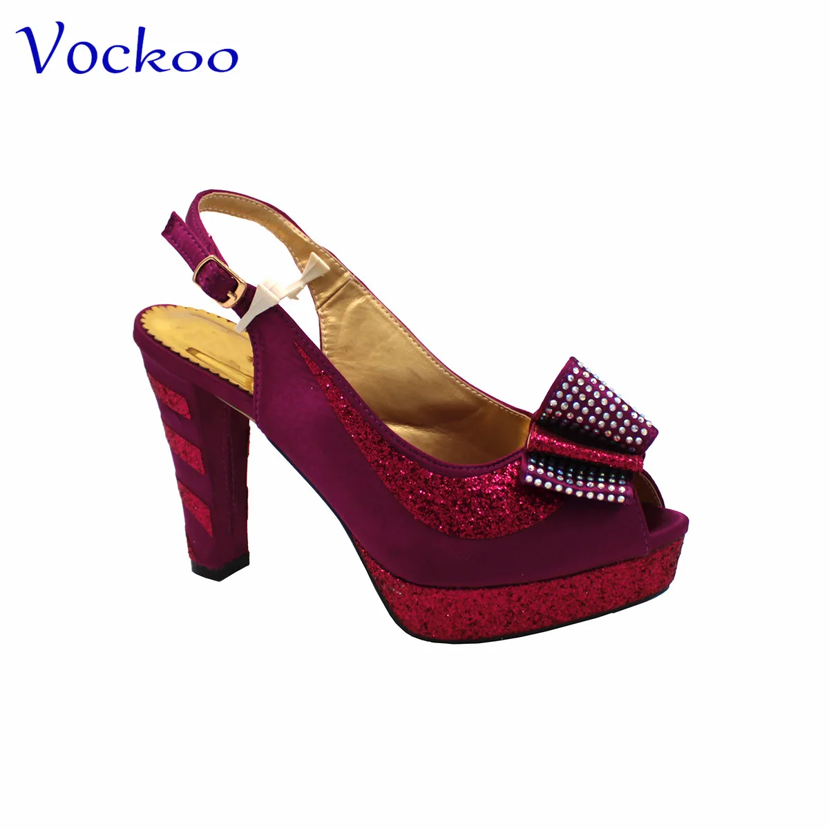 2023 High Quality Italian Women Shoes Matching Bag Set in Magenta Color Peep Toe with Platform
