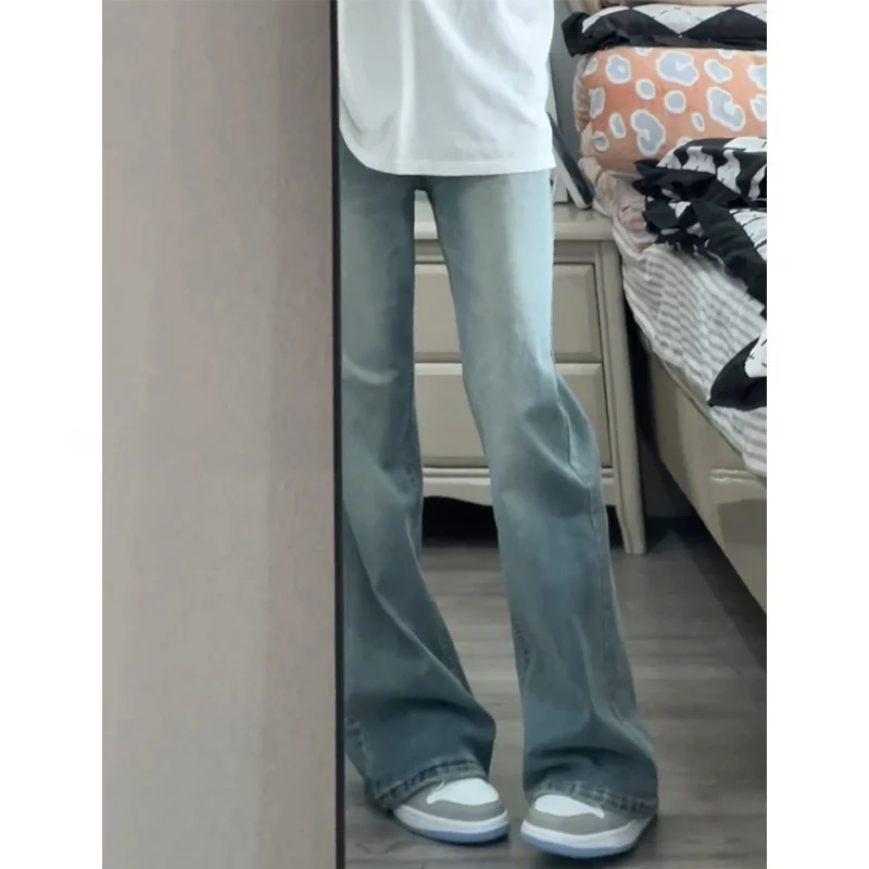 

Мужские светло-голубые джинсы American Vibe с высокой талией, прямые, зауженные, с отворотами, модные, осенние, для стройного силуэта