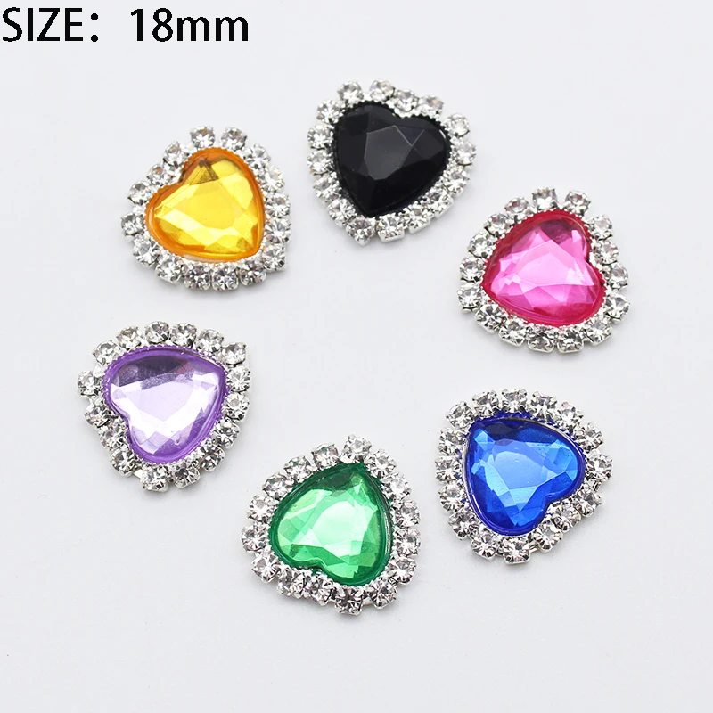 10pcs 18mm Metal Flat Button Shiny Rhinestone Heart Wedding Decorations DIY Bow Hair Accessories Gift Box Decoration Materials