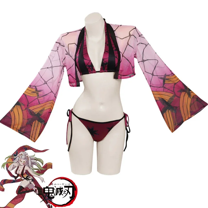 Sexy Anime Arc Daki Cosplay Swimwear Kimetsu No Yaiba Bikini Set with Cover Swimsuit 3 Piece Bathing Suit Drop Ship