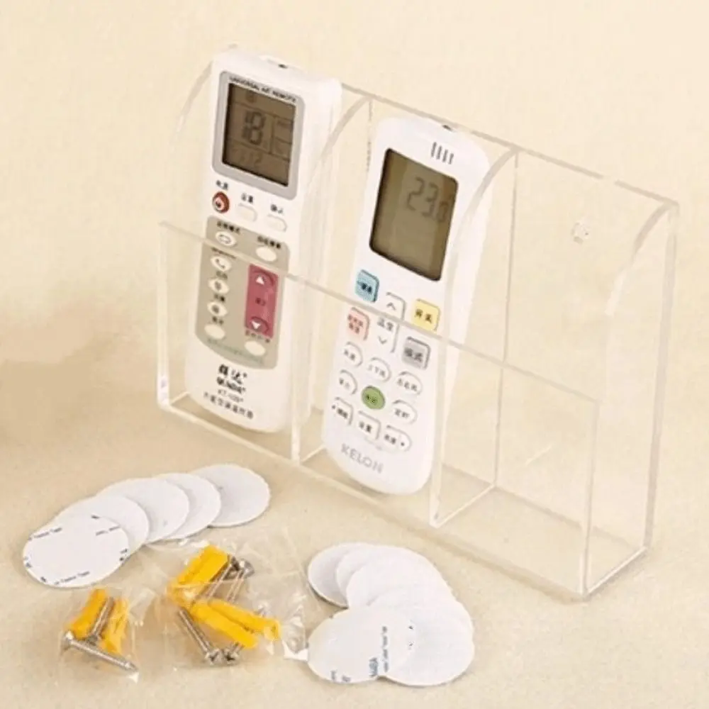 حامل جهاز تحكم عن بعد من الأكريليك يُثبت على الحائط صندوق تخزين قلم شفاف متعدد الوظائف مع براغي منظم للمكياج بجانب السرير