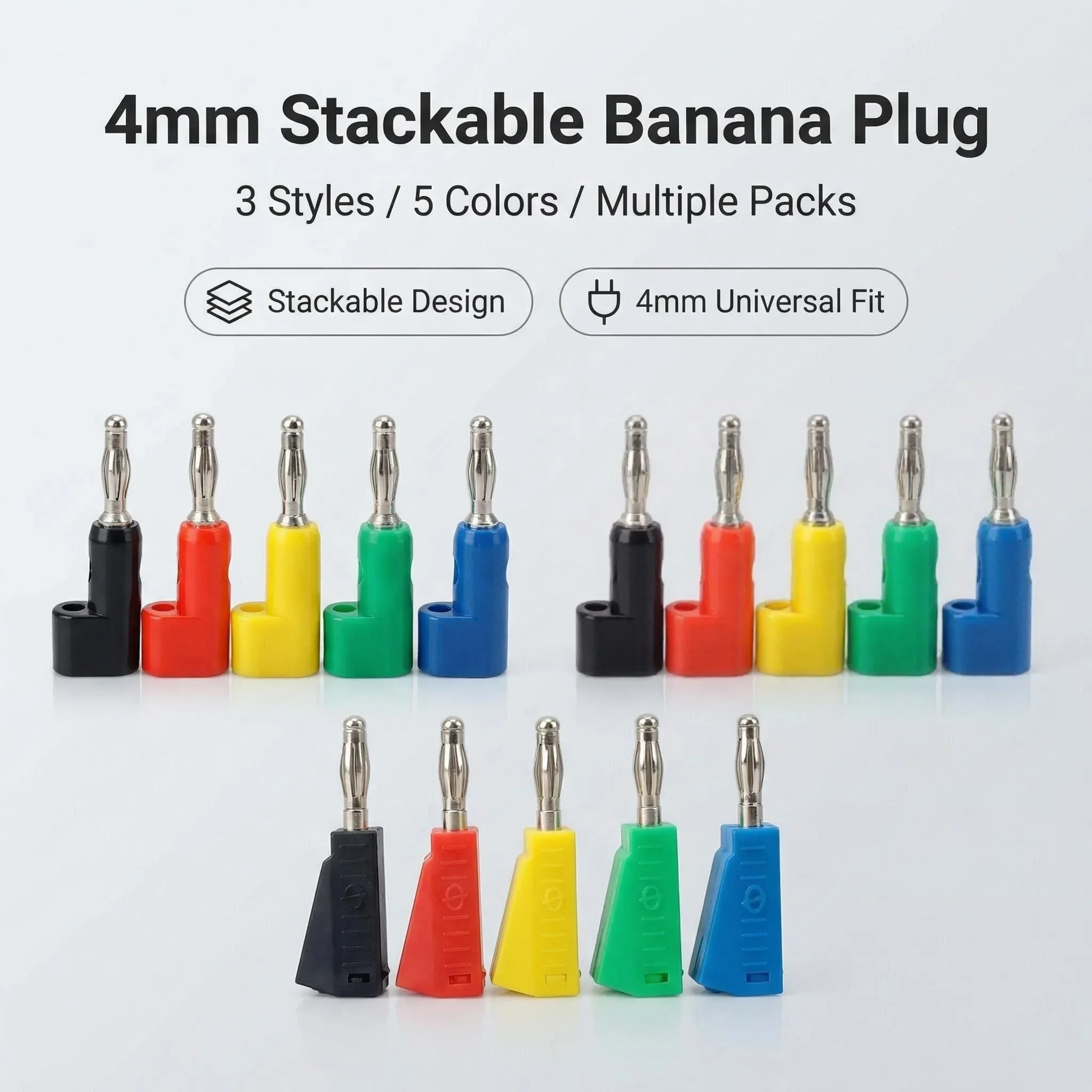 4mm 90 Degree Stackable Banana Plug, Solderless Side Entry Connector for Multimeter Test Leads, Audio Equipment and Power Supply