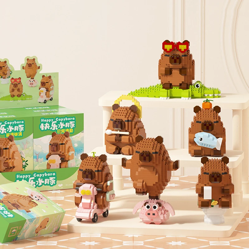 

Мультфильм Kapi, мини-чистиль, строительный блок, креативные милые строительные блоки с капибалой, игрушки-головоломки, декор для рабочего стола, подарок для девочек