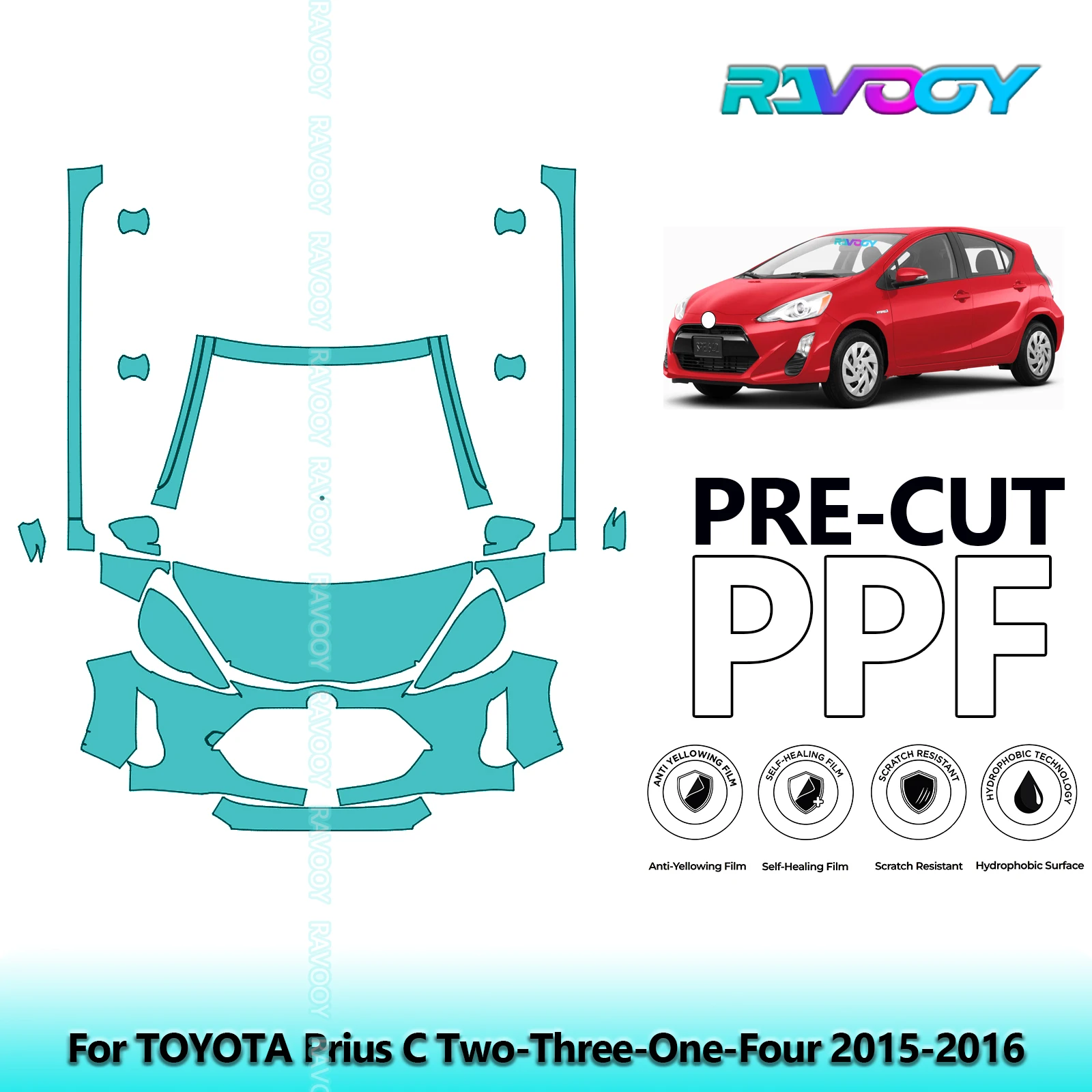 

8.5Mil Precut Paint Protection Film PPF Clear Bra Front Kit+Rockers For TOYOTA Prius C Two-Three-One-Four 2015-2016