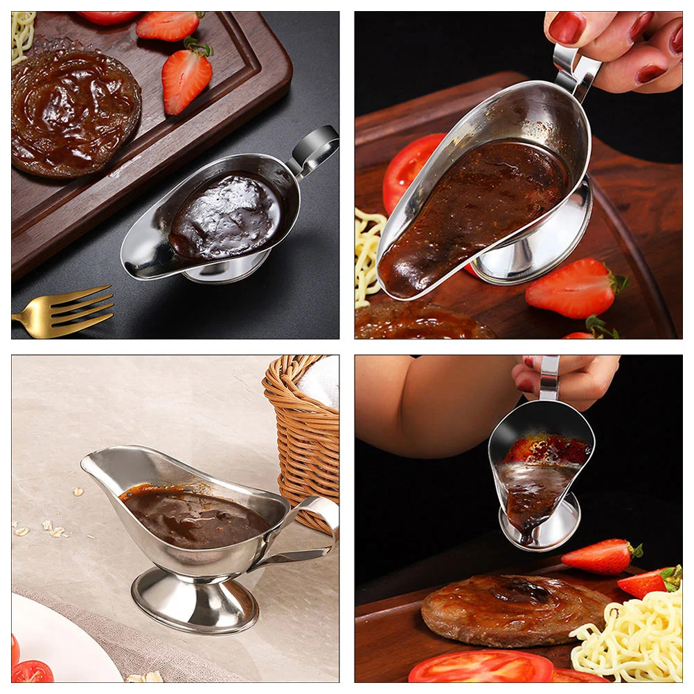 

3pcs Sauce Boat Set Stainless Steel Juice Pourer Silver Salad Dressing Gravy Saucer Soy Bowls Kitchen Dining Tool
