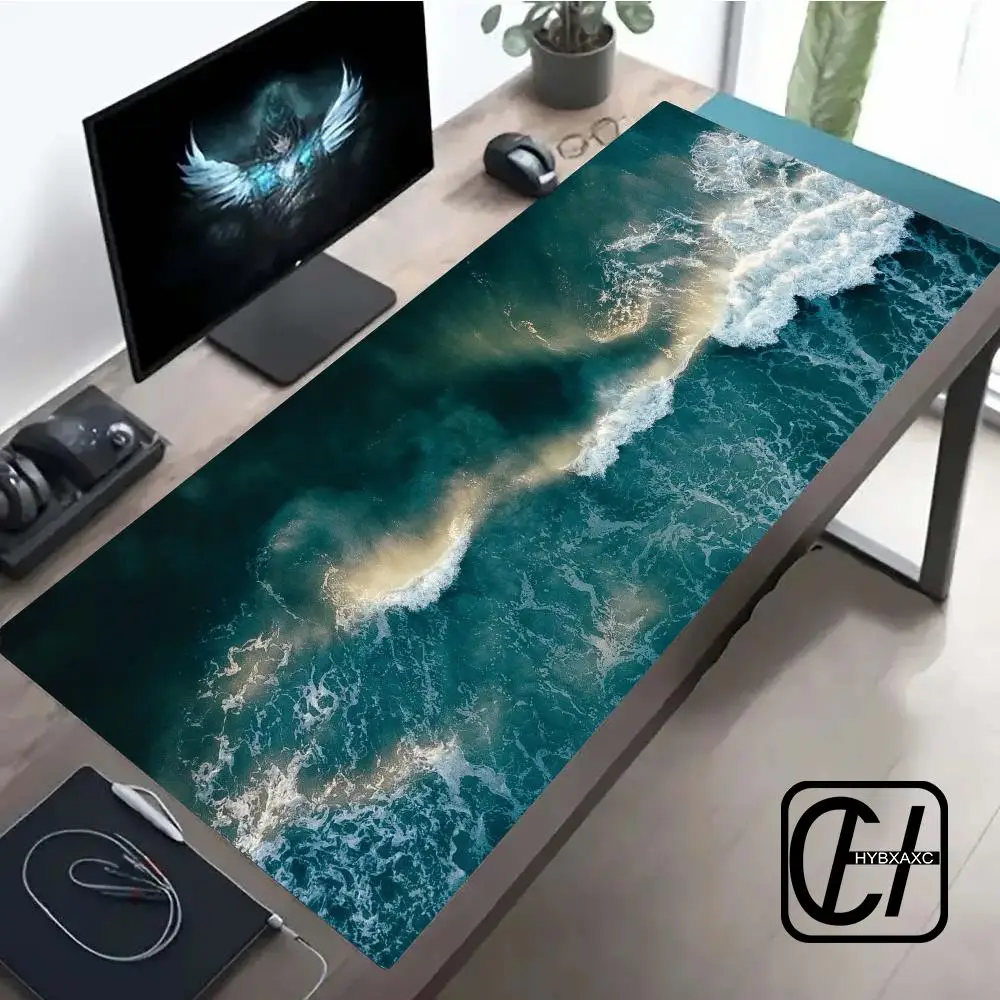 Ocean Waves Large XL Gaming Mouse pad Computer HD Keyboard Mausepad Mat Rubber Anti-Slip Office Cushion Desk Accessories 900X400