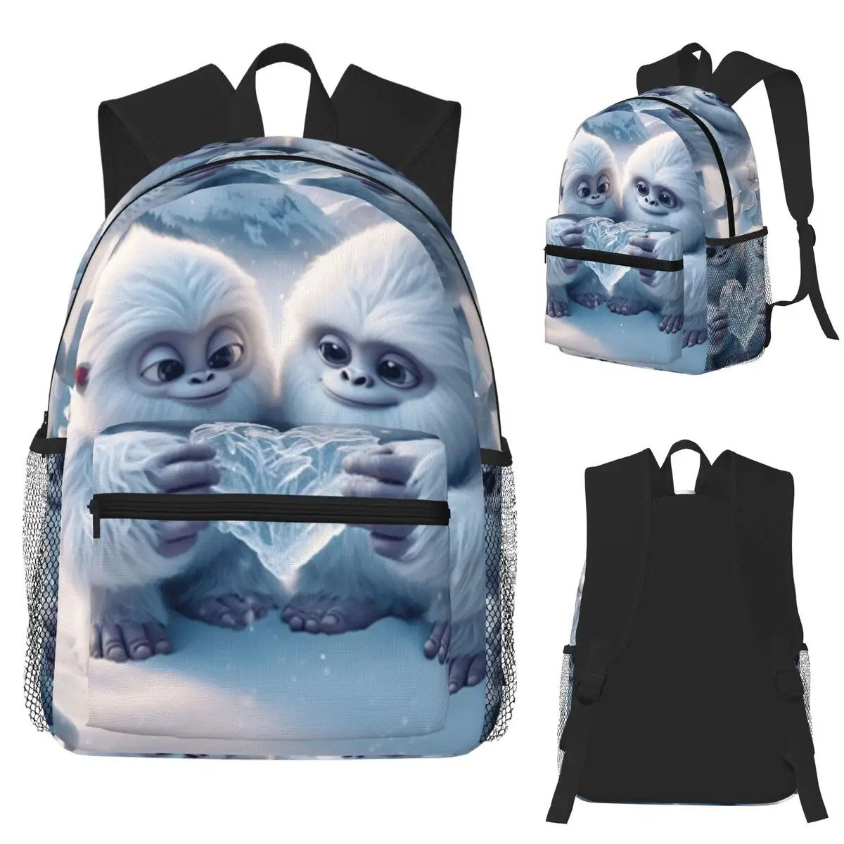 

A Cute Yeti Couple With An Icy Heart Image Student Backpack School Bag Hiking Travel Daypack Fashion Bookbag Shoulder Bags