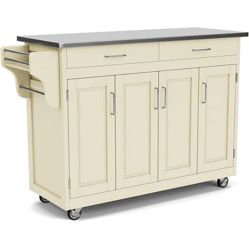 4 Doors Cabinet Kitchen Cart with Stainless Steel Top Two Drawers and Three Adjustable Shelves Also Has A Spice Rack A Towel Bar