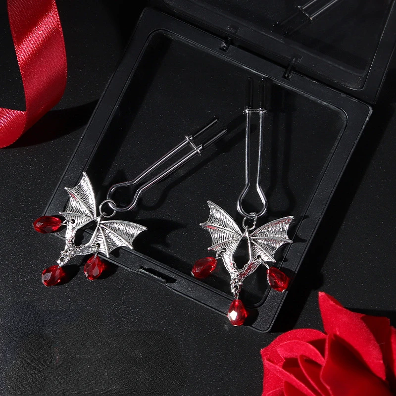 Exotic Breast Clip Red Diamond Bat Clip Box Couple Flirting Props SM Training Nipple Supplies Sex Toys