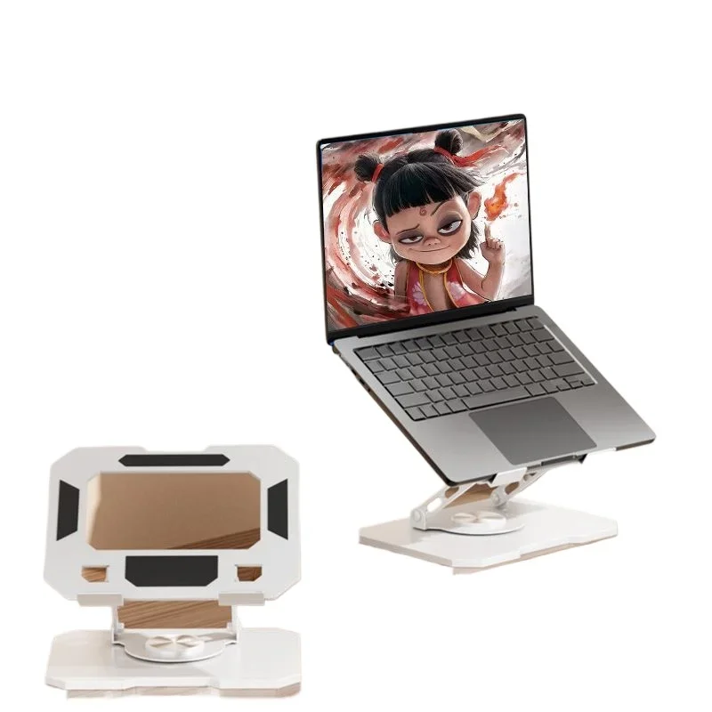 

360° Rotating Laptop Stand - Foldable Adjustable Height Anti-Shake Desktop Riser for Laptop & Tablet Ergonomic Metal Swivel Base