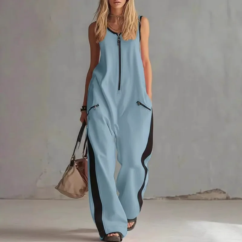 

2026 Summer Women's Zipper Romper Sleeveless Round Neck Lightweight Beach Outfit