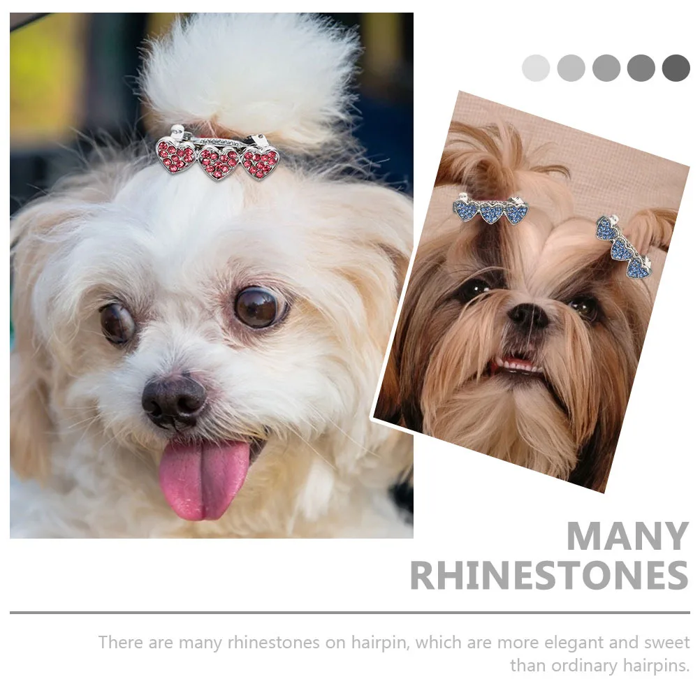 

3Pcs Lovely Heart Shaped Pet Hair Clips Elegant Rhinestone Puppy Headdress Durable Alloy Material Dog Hair Clips