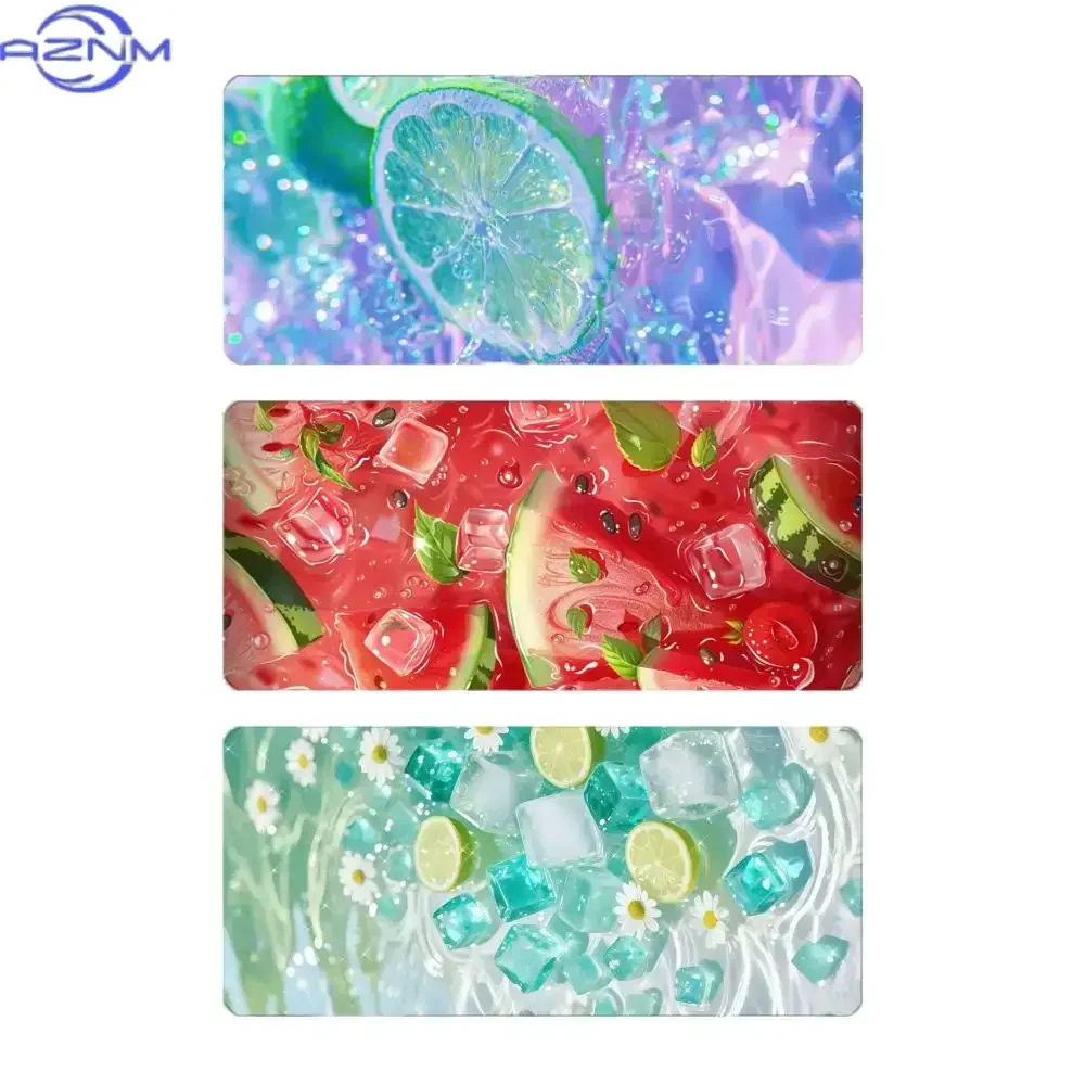 Summer Fruit Ice Watermelon Lime Mousepad Rubber Non-Slip Large Desk Mat Fresh Sparkling Fruit Ice Cube Art Keyboard Pad for Gam